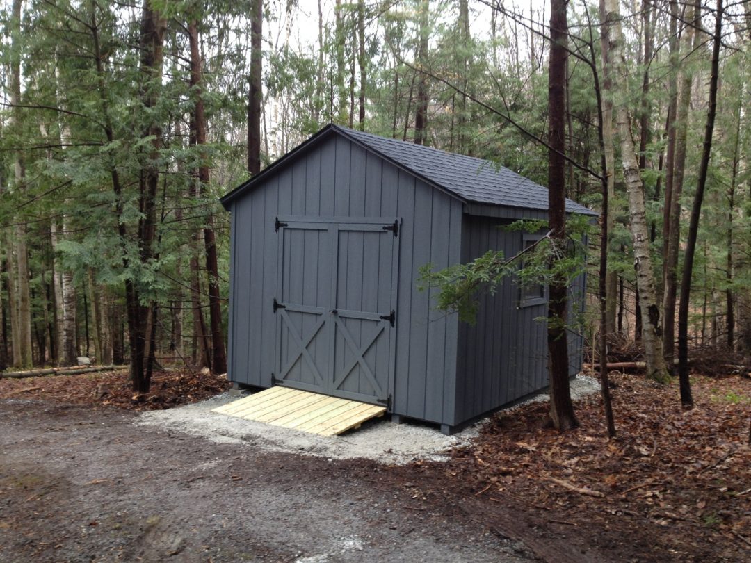 10x12 A-frame backyard shed with ramp delivered and installed
