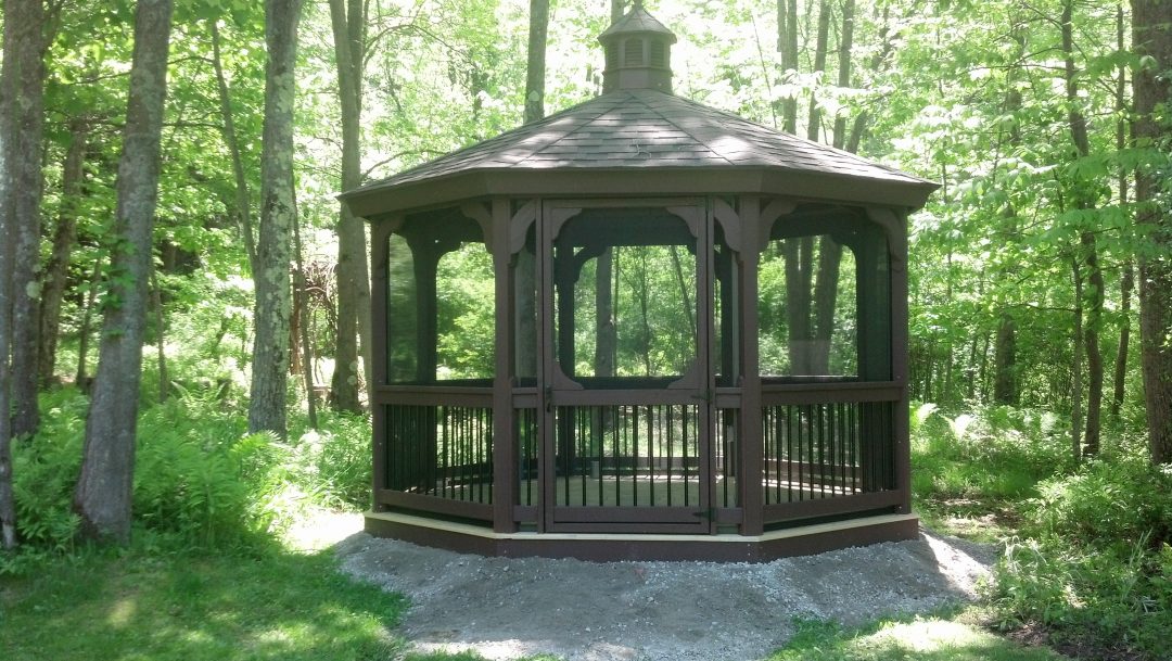 12' pressure treated wood gazebo stained dark brown, delivered and installed