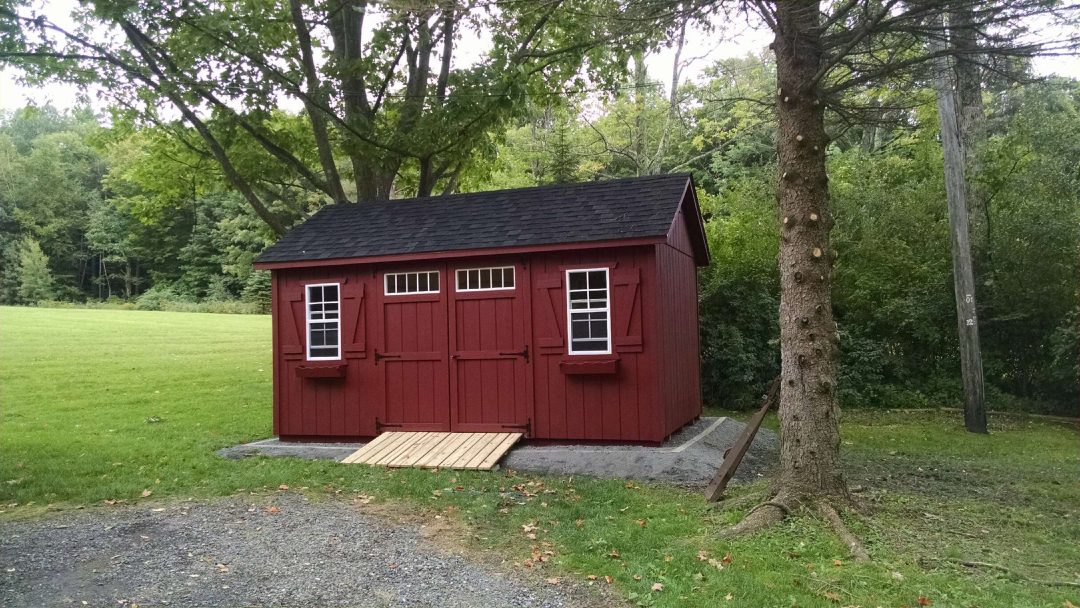 10x16 red a-frame shed delivered to Alford, MA