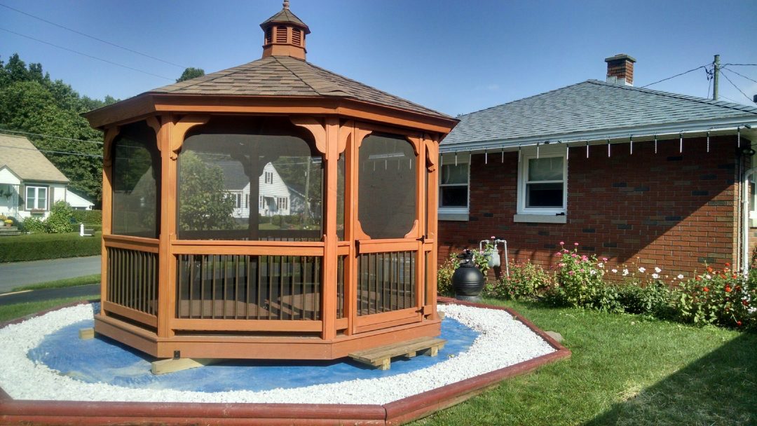 12' stained pressure treated wood octagon gazebo delivered to Wynantskill, NY