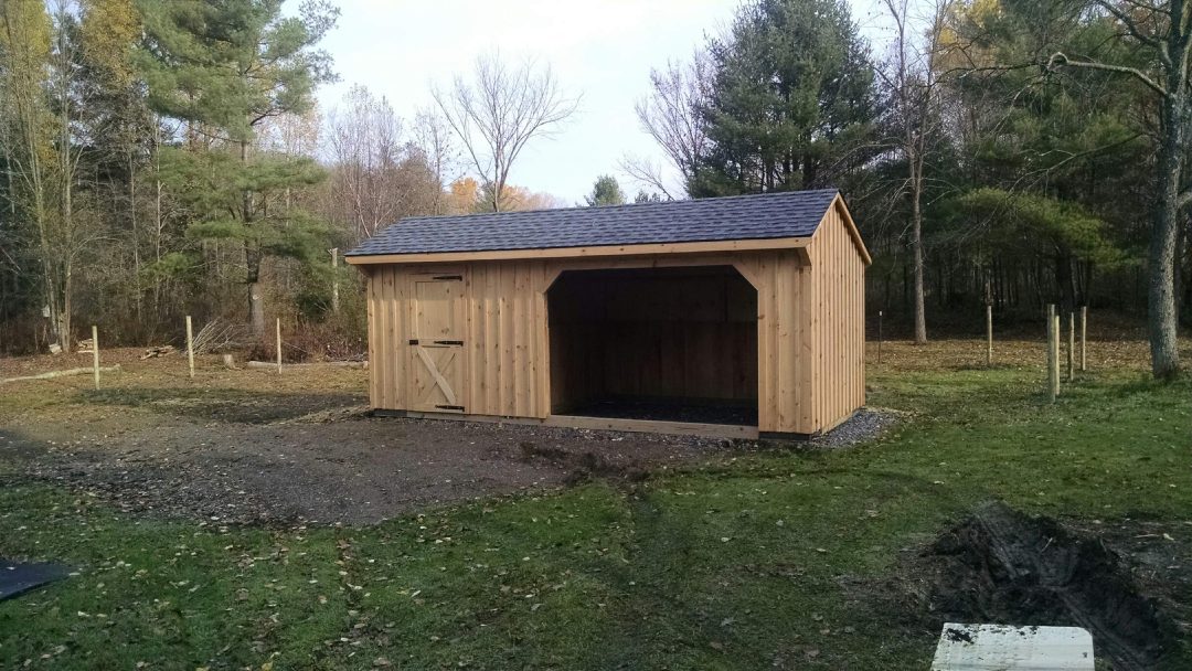 10x20 pine board and batten horse barn and run in shed delivered to Stephentown, NY