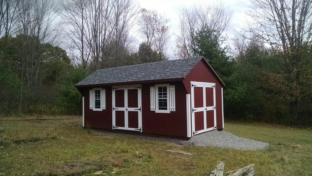 10x20 red quaker shed with red trim delivered to Pittstown, NY