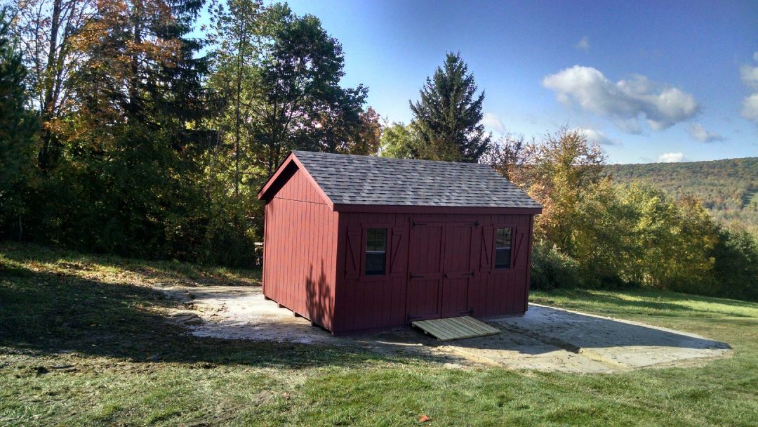 12x16 red A-Frame shed delivered to Millerton, NY