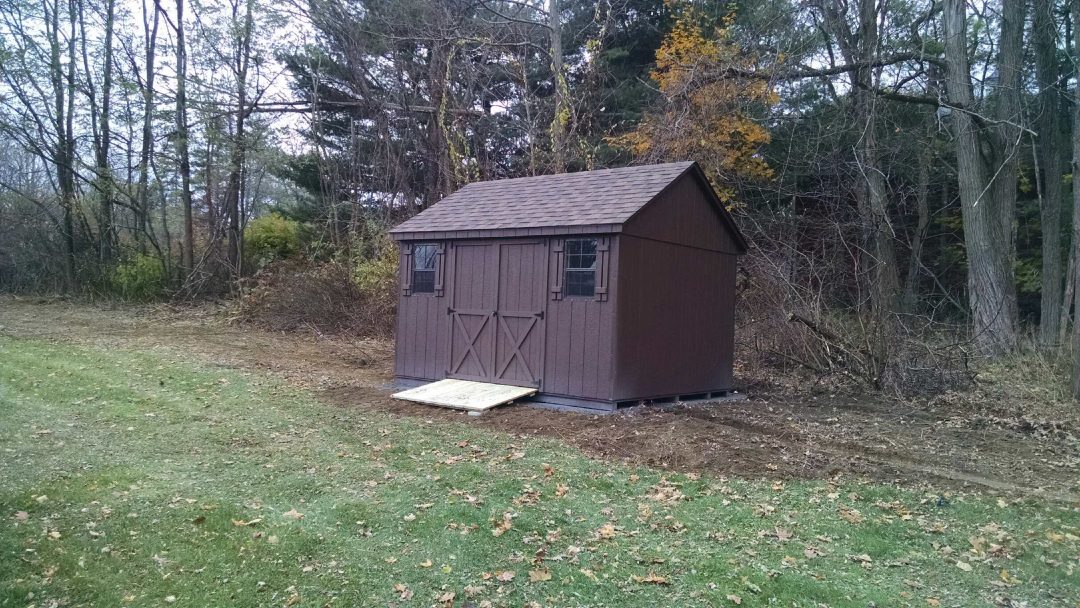 Brown 10x12 A-Frame shed delivered to Richmond, MA